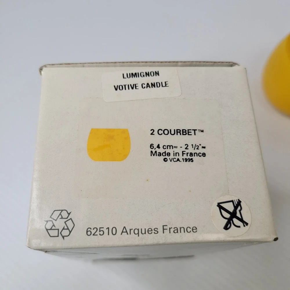 JG Durand France Votive Candle Holders Set 2 Yellow Glass 1995 Vintage New w Box